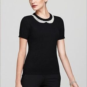 Kate Spade Tippy Peter Pan Collar Embellished Rhinestone Sweater Black Medium